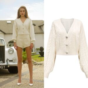 NANA Jacqueline Nina Wool Cardigan with jeweled buttons